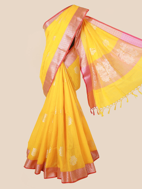 

Pothys Yellow & Pink Cotton Blend Woven Design Saree
