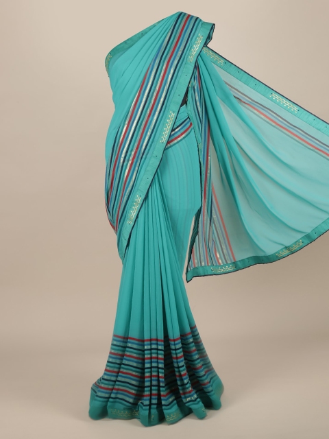 

Pothys Blue & Red Poly Chiffon Striped Saree