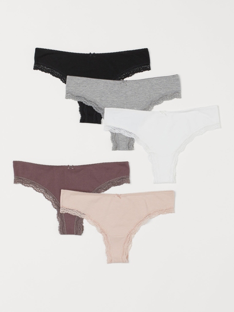 

H&M Women Multicoloured Solid 5-Pack Brazilian Briefs 0758034025, White