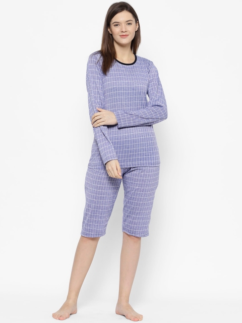 

VIMAL JONNEY Women Blue & White Checked Night suit