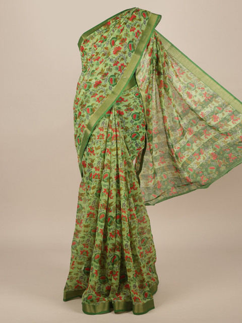 

Pothys Green Printed Jute Silk Saree