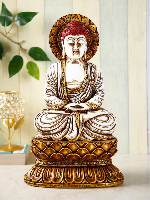 

CraftVatika White & Gold-Toned Meditating Buddha Handcrafted Showpiece