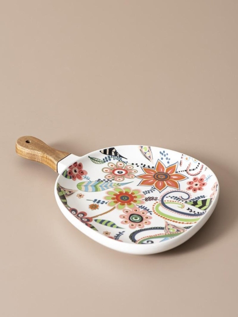 

THEDECORKART White & Orange Gardenshire Serving Platter