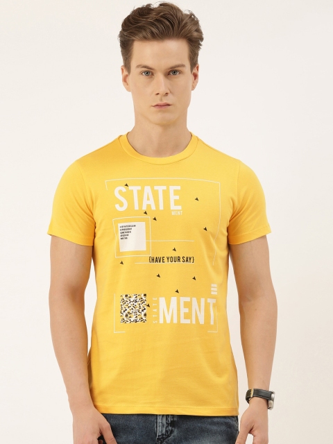 

QUANCIOUS Men Mustard Yellow Printed Round Neck Organic Cotton Sustainable T-shirt