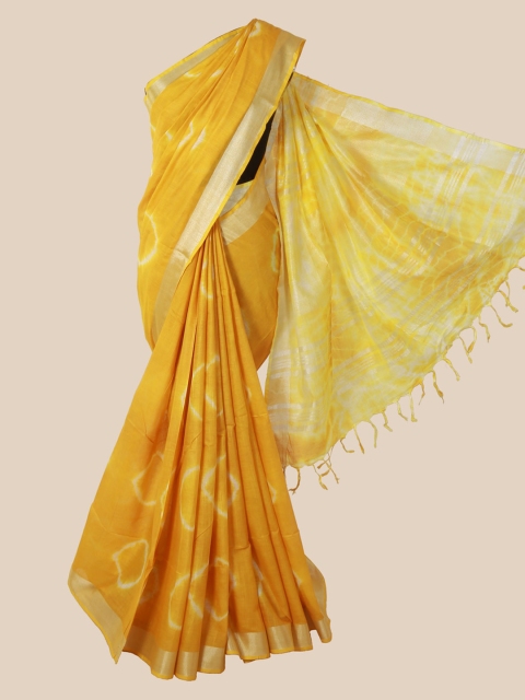 

Pothys Yellow & Gold-Coloured Linen Blend Dyed Saree