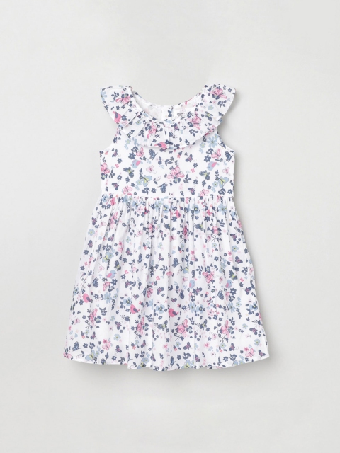 

max Girls White Printed Cotton Fit and Flare Dress