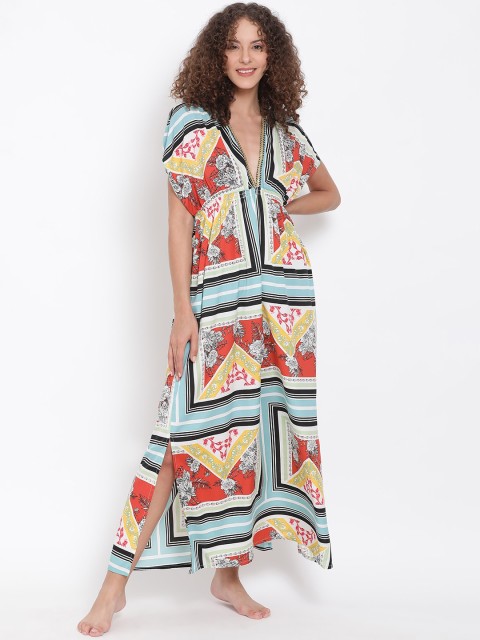 

Oxolloxo Women Red & Blue Printed Cover-Up Swim Dress