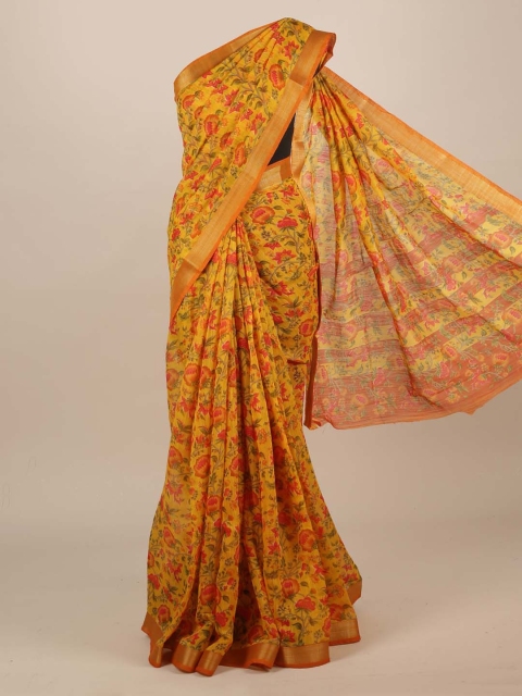 

Pothys Yellow & Pink Jute Silk Printed Saree