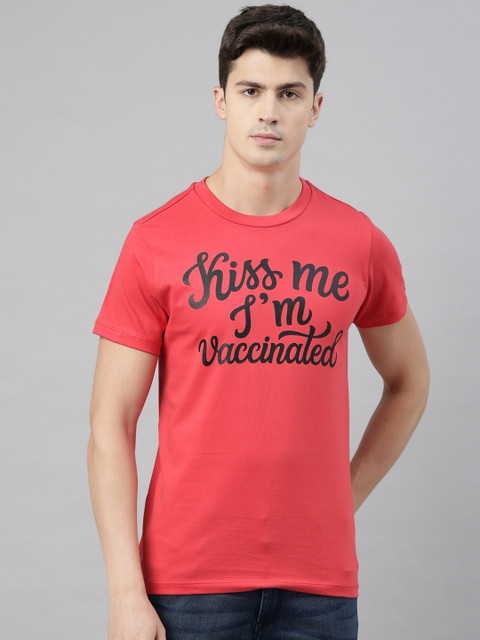 

QUANCIOUS Men Coral Striped Round Neck Sustainable T-shirt