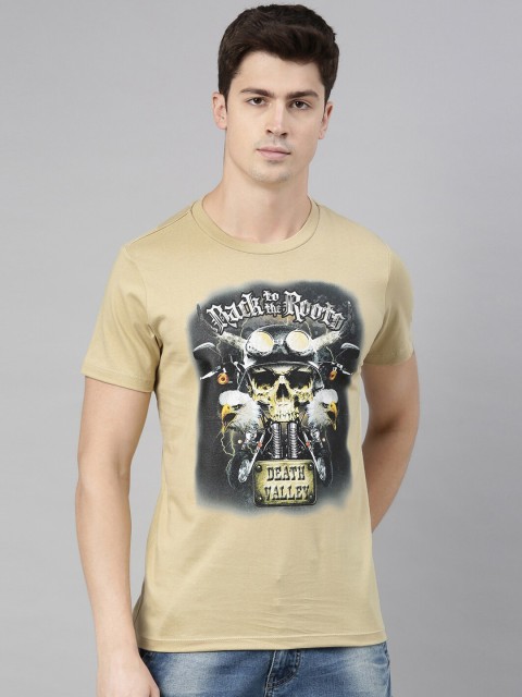 

QUANCIOUS Men Beige Printed Round Neck Organic Cotton Sustainable T-shirt