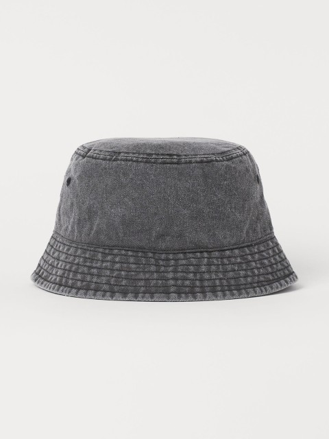 

H&M Men Black Solid Washed-Look Bucket Hat