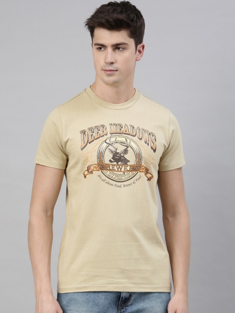 

QUANCIOUS Men Beige Printed Round Neck Sustainable T-shirt