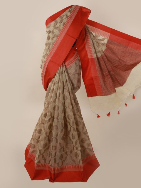

Pothys Cream-Coloured Printed Supernet Saree