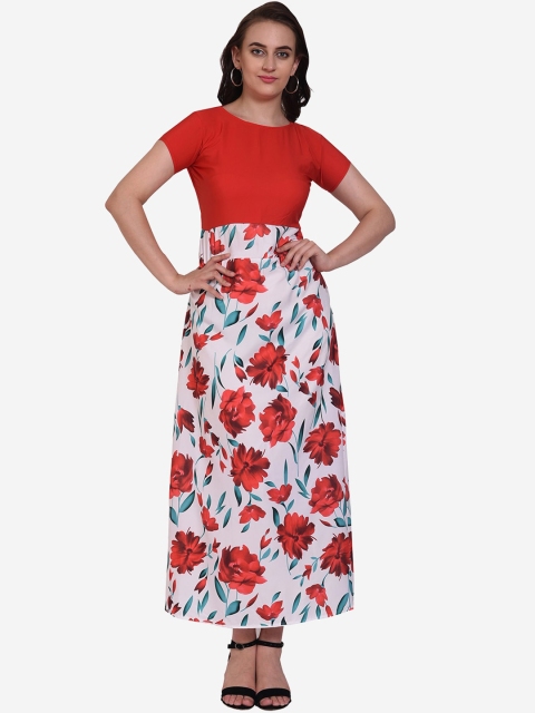 

SAADHVI Women White & Red Floral Printed Maxi Dress