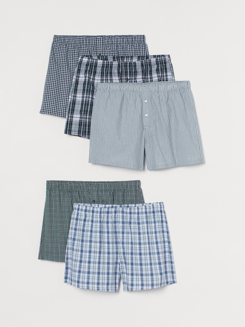 

H&M Men Multicoloured Cotton 5-Pack Woven Boxer Shorts, Multi