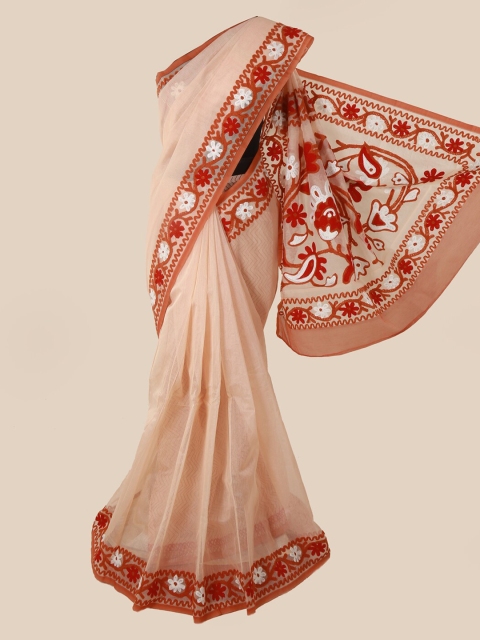 

Pothys Peach-Coloured Solid Supernet Saree