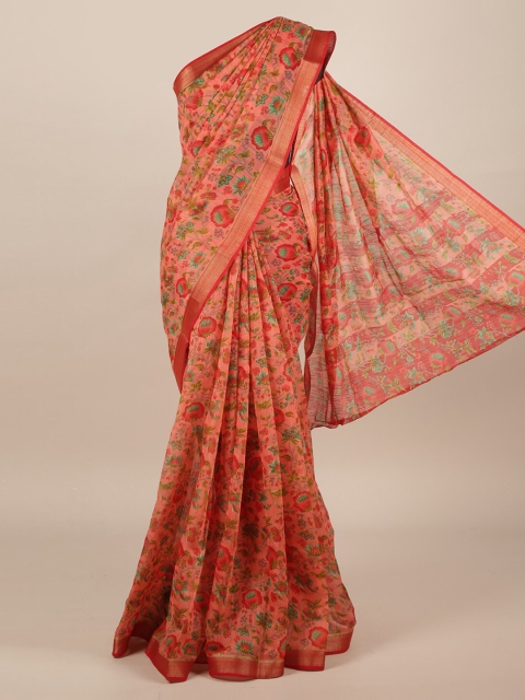 

Pothys Pink & Red Jute Silk Printed Saree