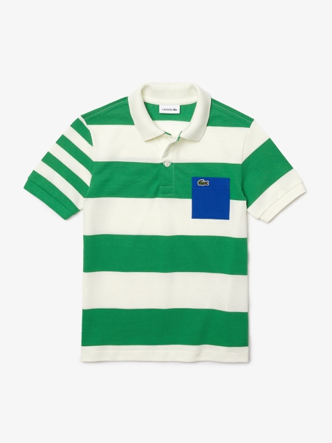 

Lacoste Boys White & Green Striped Polo Collar T-shirt