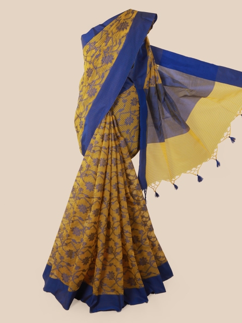 

Pothys Yellow & Blue Supernet Floral Printed Saree