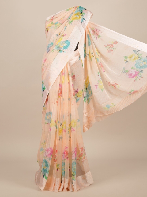 

Pothys Peach-Coloured Printed Poly Chiffon Saree