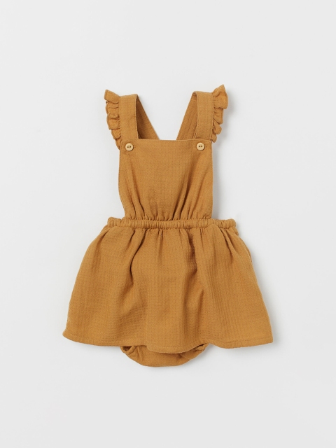 

H&M Girls Yellow Solid Cotton Dungaree Dress, Beige