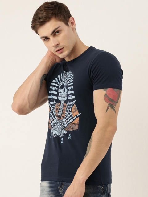 

QUANCIOUS Men Navy Blue Printed Polo Collar Sustainable T-shirt