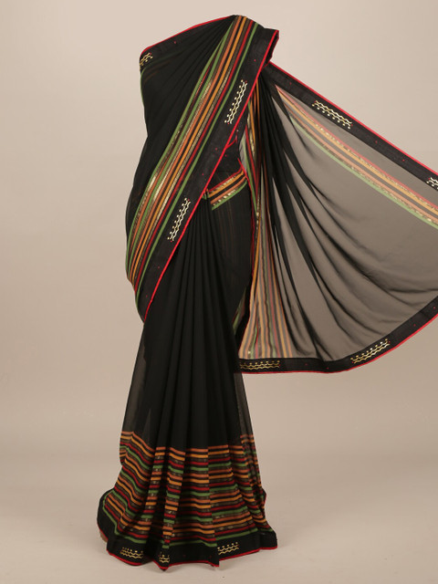 

Pothys Black Solid Poly Chiffon Saree