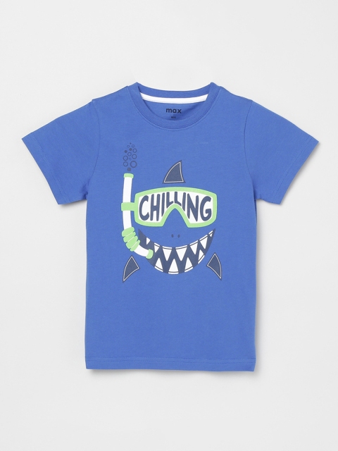 

max Boys Blue Printed Round Neck T-shirt