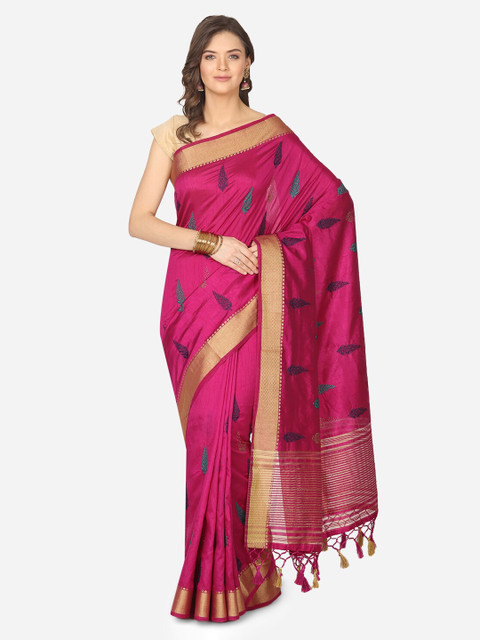 

BOMBAY SELECTIONS Magenta Art Silk Woven Design Tussar Saree
