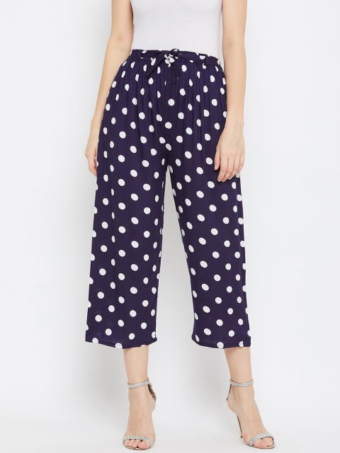 

Baani Creations Women Navy Blue & White Regular Fit Polka Dot Printed Culottes