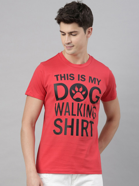 

QUANCIOUS Men Coral Printed Round Neck T-shirt