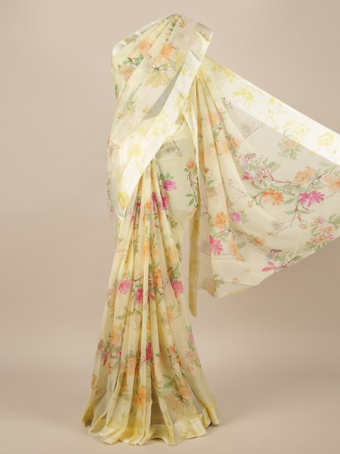 

Pothys Yellow & Pink Poly Chiffon Printed Saree