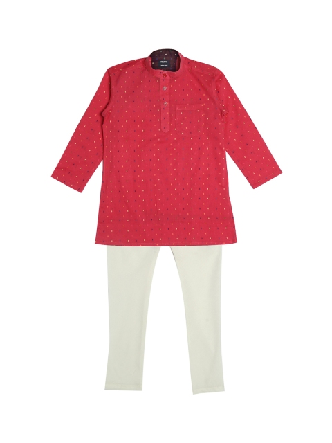 

NEUDIS Boys Red Woven Design Kurta with Pyjamas