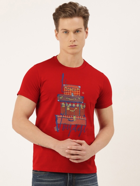 

QUANCIOUS Men Red & Blue Printed Organic Cotton Sustainable T-shirt