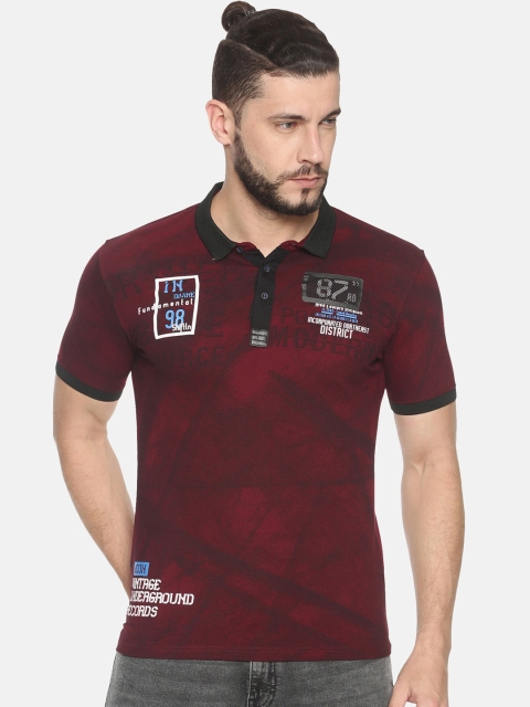 

HALTON HILLS Men Maroon Printed Polo Collar T-shirt