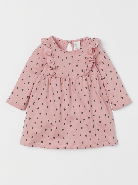 

H&M Girls Pink & Grey Cotton Patterned Flounced Dress