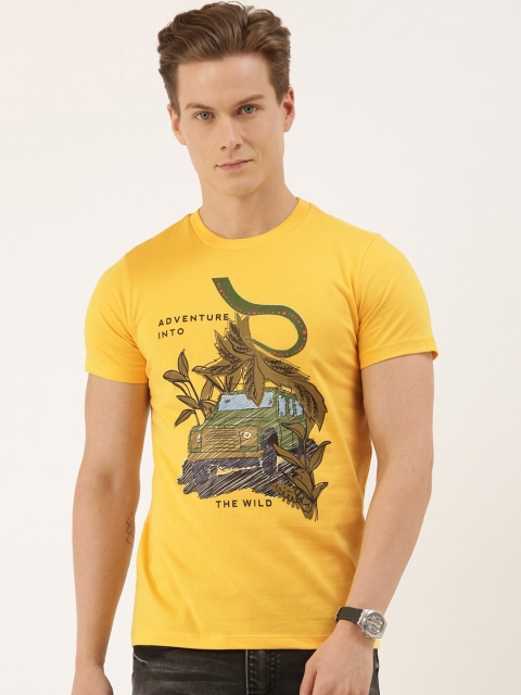 

QUANCIOUS Men Mustard Printed Round Neck Sustainable T-shirt