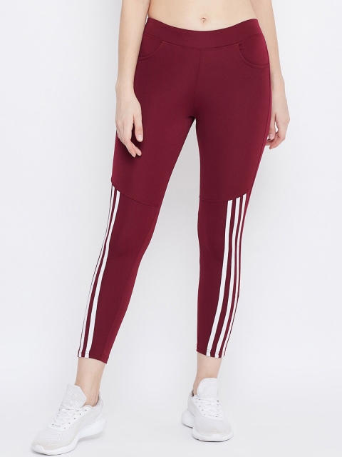 

Baani Creations Women Maroon & White Striped Training Crop Tights