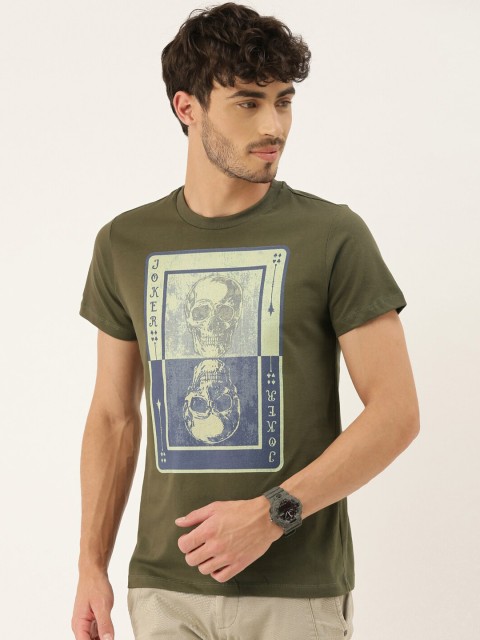 

QUANCIOUS Men Olive Green Printed Round Neck Organic Cotton T-shirt