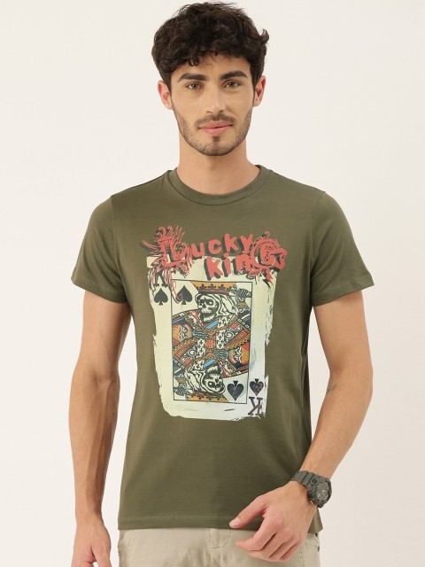 

QUANCIOUS Men Olive Green & Pink Printed Round Neck Organic Cotton Sustainable T-shirt