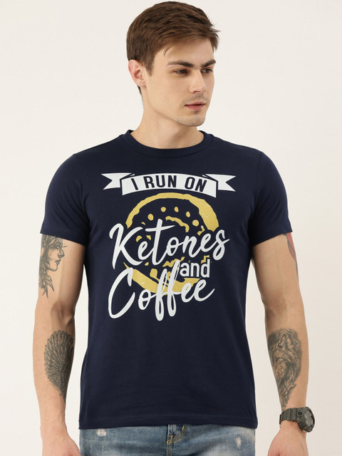 

QUANCIOUS Men Navy Blue & White Printed Round Neck Organic Cotton Sustainable T-shirt