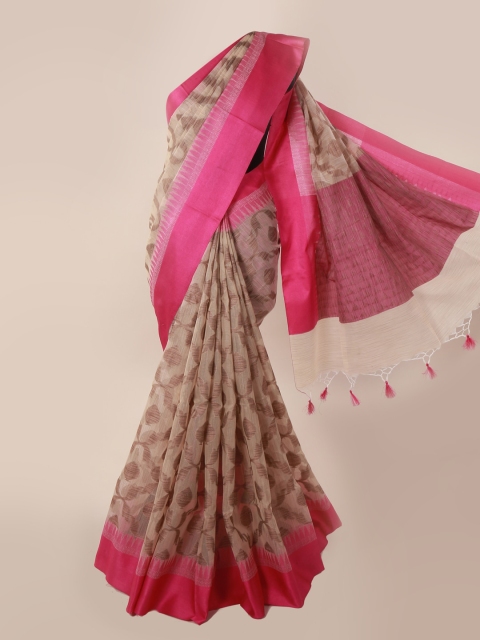 

Pothys Beige & Pink Supernet Woven Design Saree