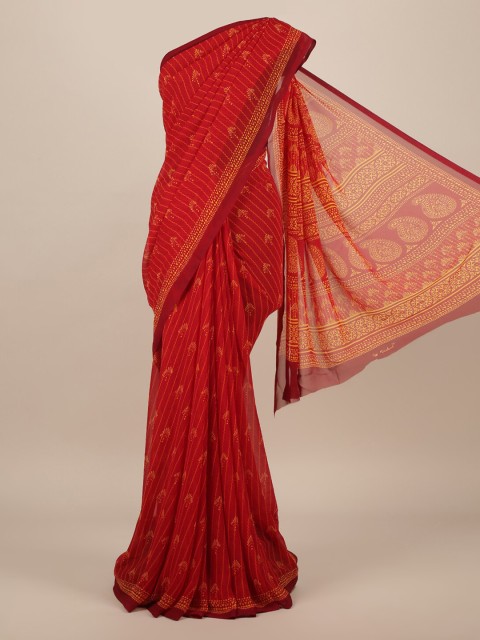 

Pothys Red Printed Poly Chiffon Saree