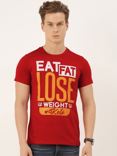 

QUANCIOUS Men Red Printed Round Neck T-shirt