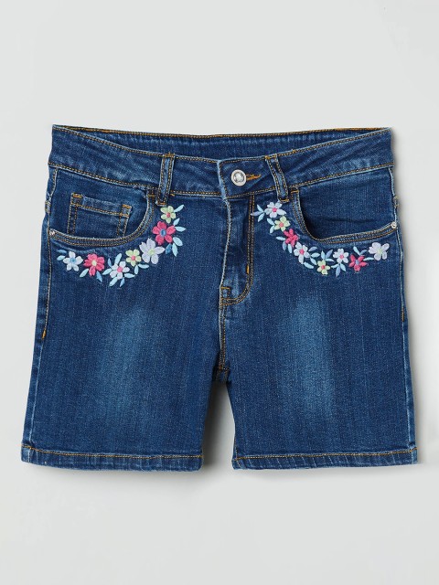 

max Girls Blue Solid Regular Fit Denim Shorts