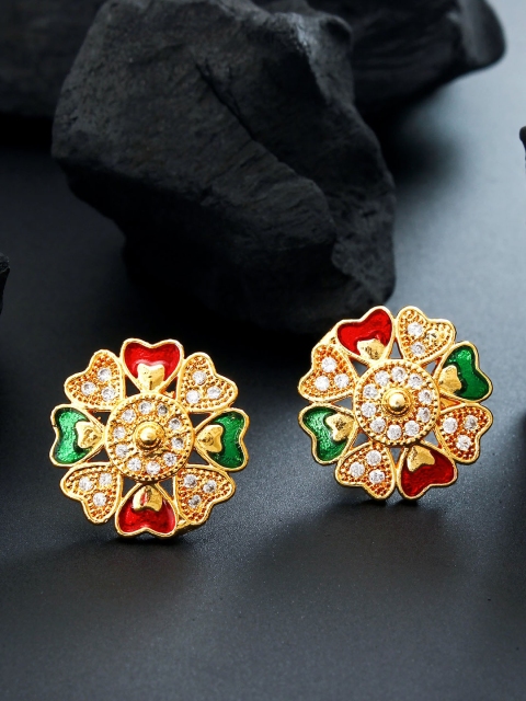 

aadita Gold-Toned American Diamond Floral Studs