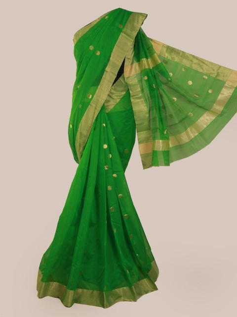 

Pothys Green & Gold-Toned Silk Cotton Woven Design Kanjeevaram Saree