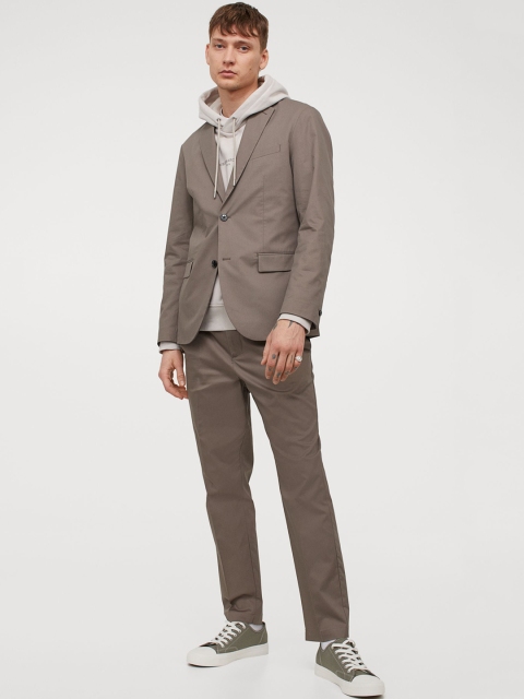 

H&M Men Beige Solid Slim Fit Unconstructed Blazer