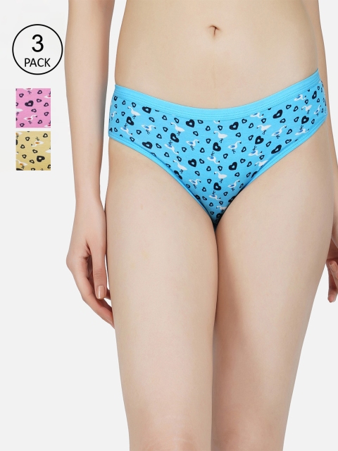 

PHWOAR Women Pack Of 3 Printed Hipster Briefs PT_04_S, Yellow