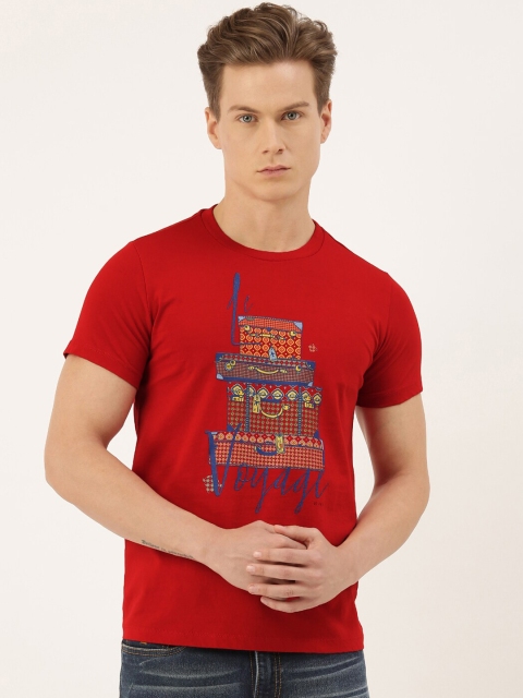 QUANCIOUS Men Red Solid Round Neck Sustainable T-shirt
